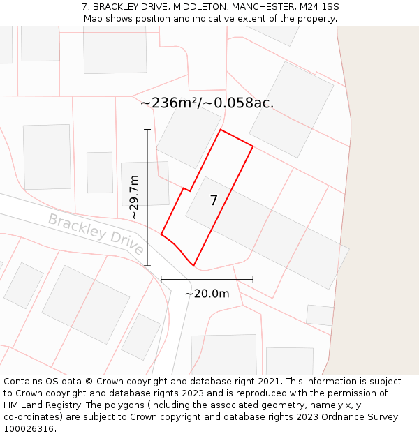 7, BRACKLEY DRIVE, MIDDLETON, MANCHESTER, M24 1SS: Plot and title map