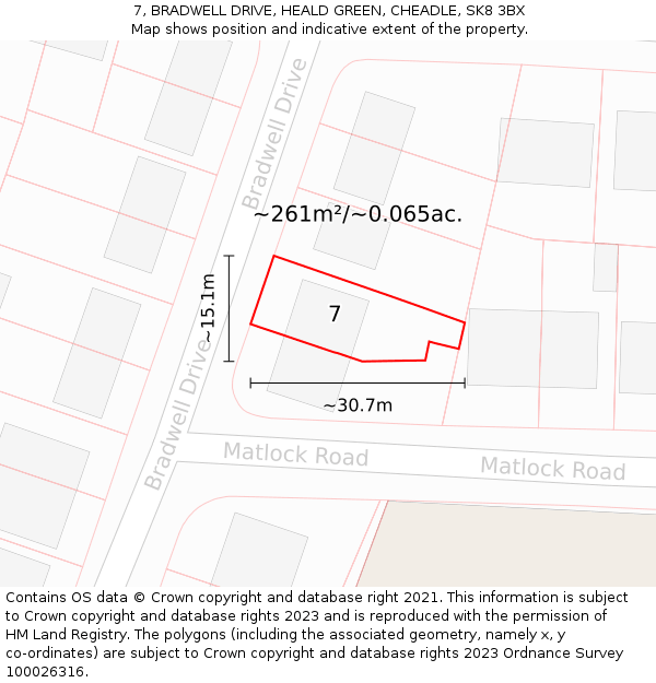 7, BRADWELL DRIVE, HEALD GREEN, CHEADLE, SK8 3BX: Plot and title map