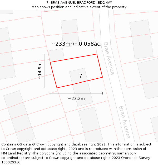 7, BRAE AVENUE, BRADFORD, BD2 4AY: Plot and title map