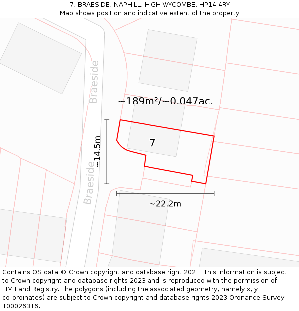 7, BRAESIDE, NAPHILL, HIGH WYCOMBE, HP14 4RY: Plot and title map