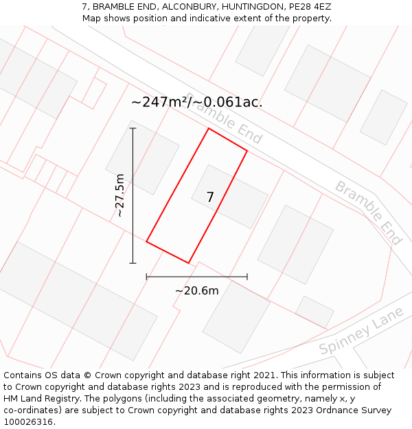 7, BRAMBLE END, ALCONBURY, HUNTINGDON, PE28 4EZ: Plot and title map