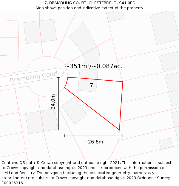 7, BRAMBLING COURT, CHESTERFIELD, S41 0ED: Plot and title map