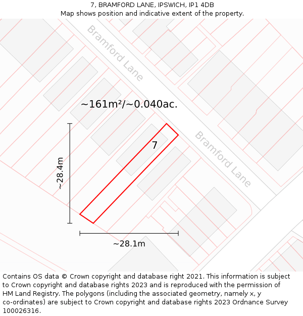 7, BRAMFORD LANE, IPSWICH, IP1 4DB: Plot and title map