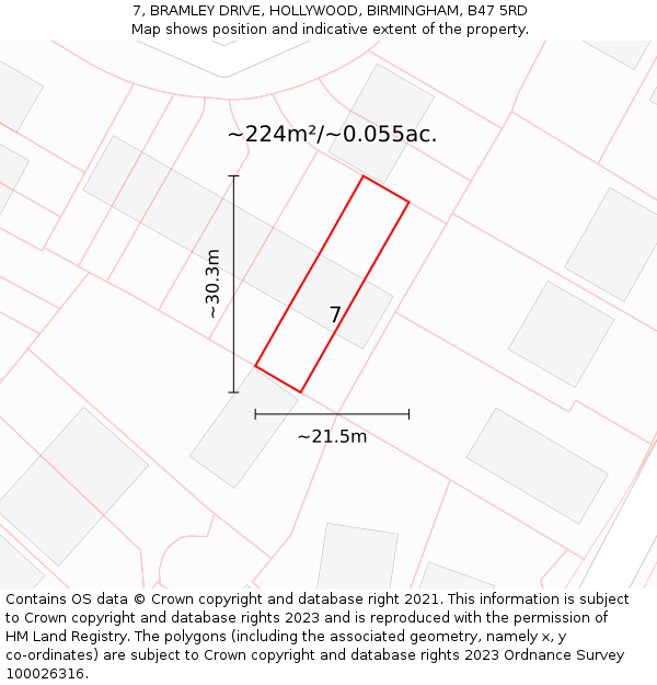 7, BRAMLEY DRIVE, HOLLYWOOD, BIRMINGHAM, B47 5RD: Plot and title map