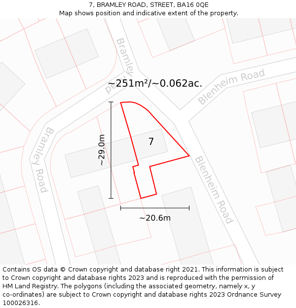 7, BRAMLEY ROAD, STREET, BA16 0QE: Plot and title map