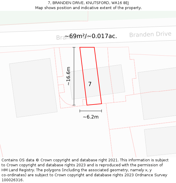 7, BRANDEN DRIVE, KNUTSFORD, WA16 8EJ: Plot and title map