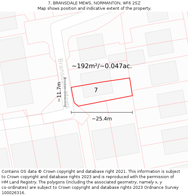 7, BRANSDALE MEWS, NORMANTON, WF6 2SZ: Plot and title map