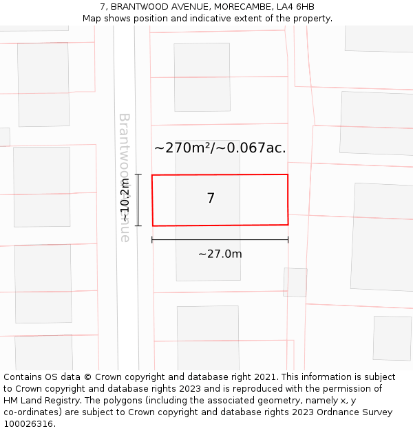 7, BRANTWOOD AVENUE, MORECAMBE, LA4 6HB: Plot and title map