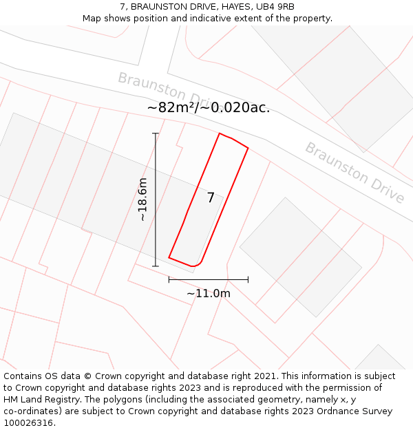 7, BRAUNSTON DRIVE, HAYES, UB4 9RB: Plot and title map