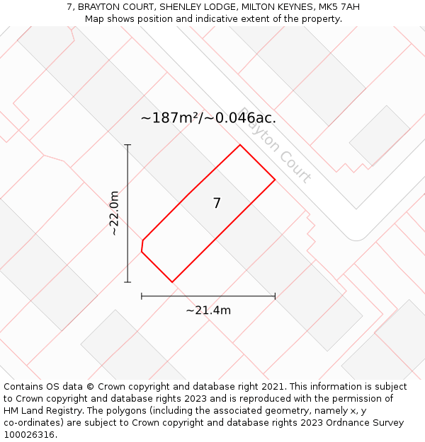 7, BRAYTON COURT, SHENLEY LODGE, MILTON KEYNES, MK5 7AH: Plot and title map