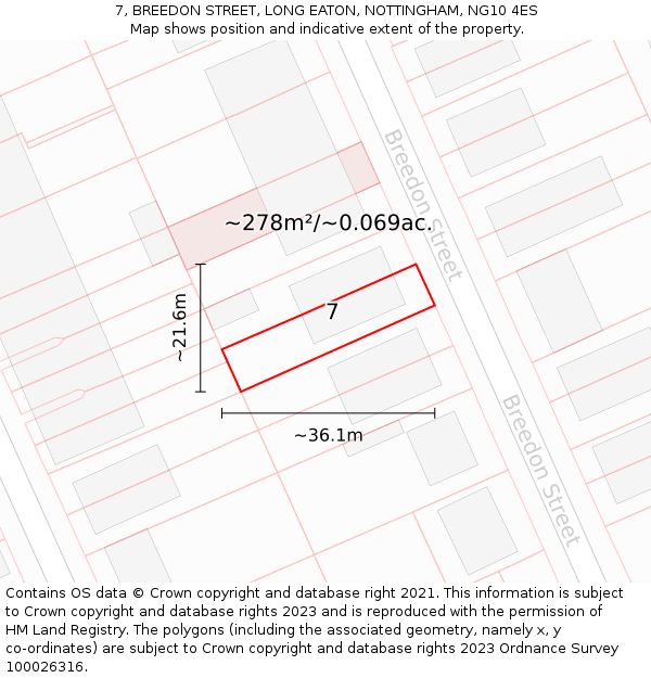 7, BREEDON STREET, LONG EATON, NOTTINGHAM, NG10 4ES: Plot and title map