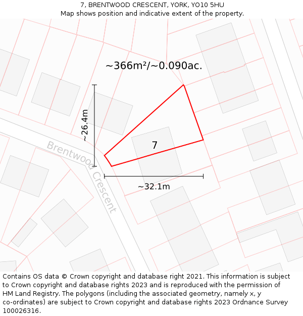 7, BRENTWOOD CRESCENT, YORK, YO10 5HU: Plot and title map