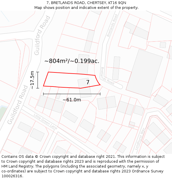 7, BRETLANDS ROAD, CHERTSEY, KT16 9QN: Plot and title map