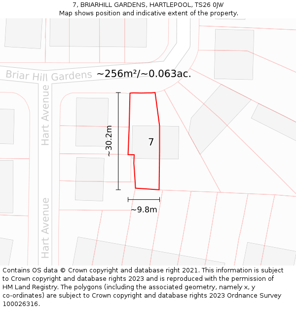 7, BRIARHILL GARDENS, HARTLEPOOL, TS26 0JW: Plot and title map