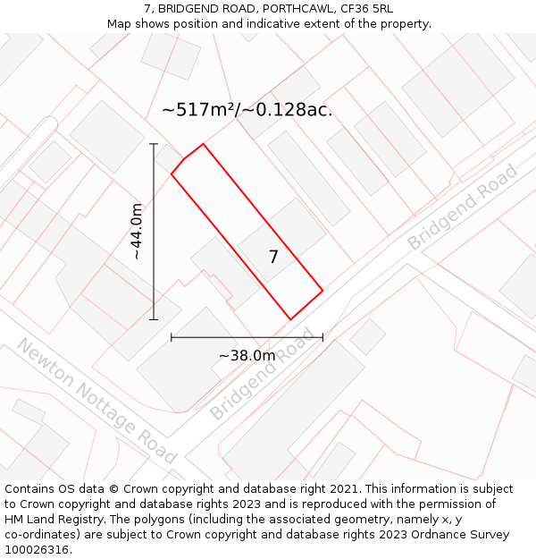 7, BRIDGEND ROAD, PORTHCAWL, CF36 5RL: Plot and title map