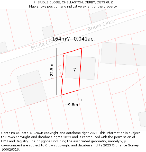 7, BRIDLE CLOSE, CHELLASTON, DERBY, DE73 6UZ: Plot and title map