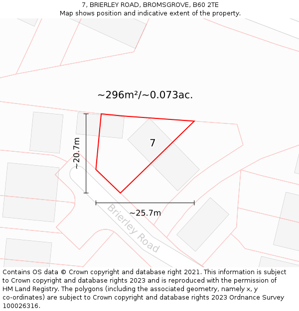 7, BRIERLEY ROAD, BROMSGROVE, B60 2TE: Plot and title map