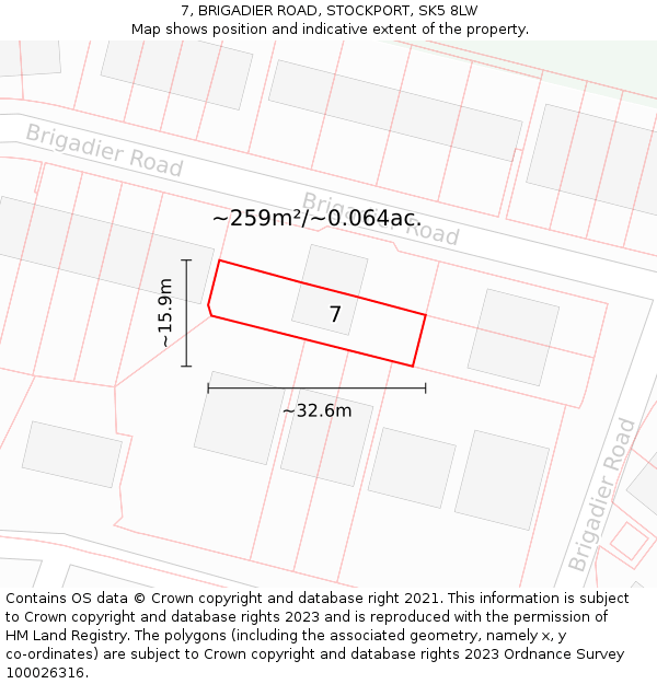 7, BRIGADIER ROAD, STOCKPORT, SK5 8LW: Plot and title map