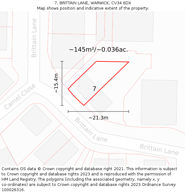 7, BRITTAIN LANE, WARWICK, CV34 6DX: Plot and title map