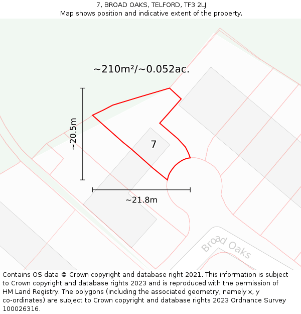 7, BROAD OAKS, TELFORD, TF3 2LJ: Plot and title map