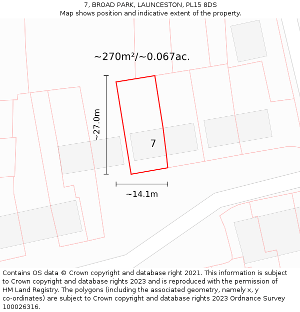 7, BROAD PARK, LAUNCESTON, PL15 8DS: Plot and title map