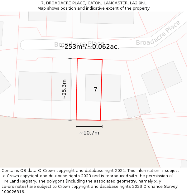 7, BROADACRE PLACE, CATON, LANCASTER, LA2 9NL: Plot and title map