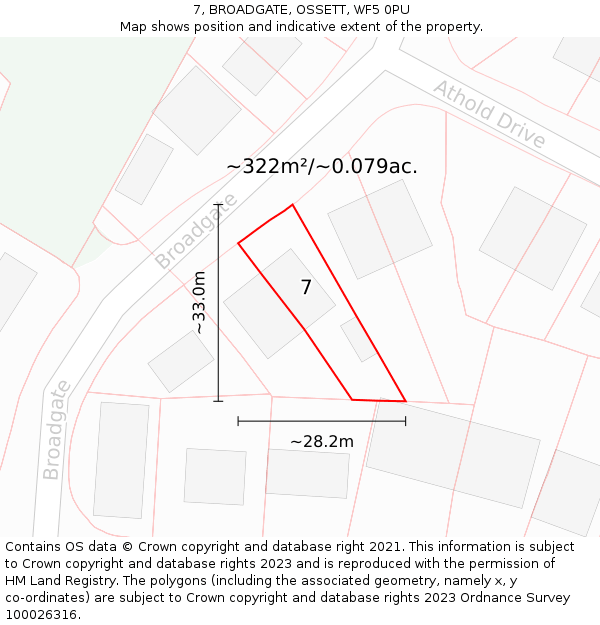 7, BROADGATE, OSSETT, WF5 0PU: Plot and title map