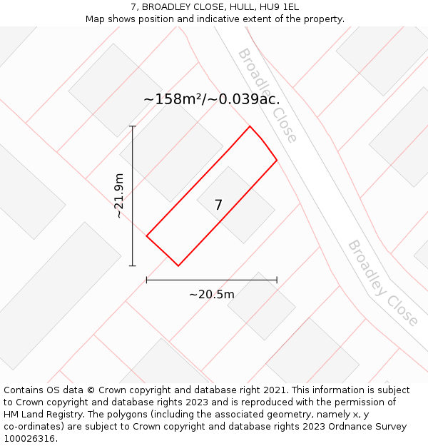 7, BROADLEY CLOSE, HULL, HU9 1EL: Plot and title map