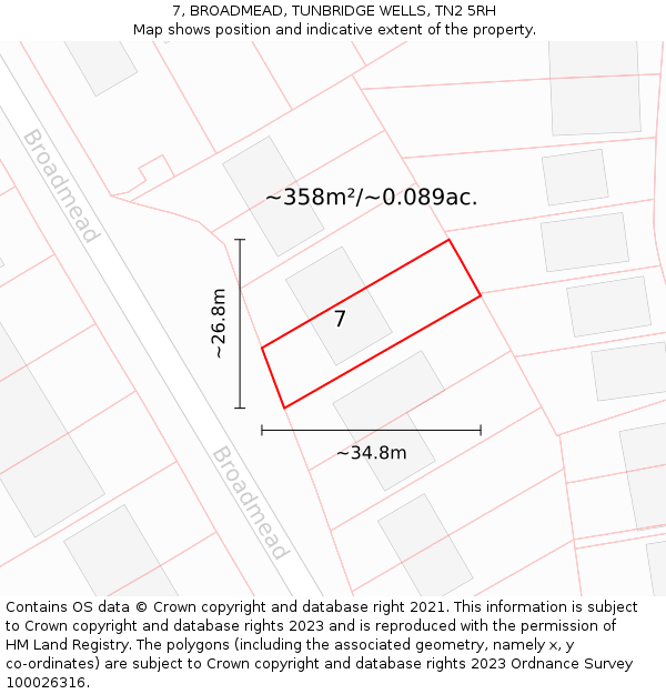 7, BROADMEAD, TUNBRIDGE WELLS, TN2 5RH: Plot and title map