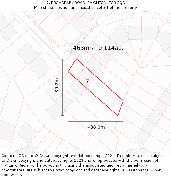 7, BROADPARK ROAD, PAIGNTON, TQ3 2QD: Plot and title map