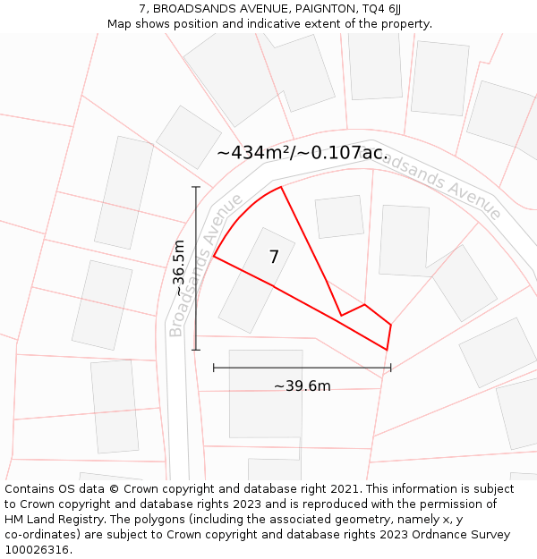 7, BROADSANDS AVENUE, PAIGNTON, TQ4 6JJ: Plot and title map