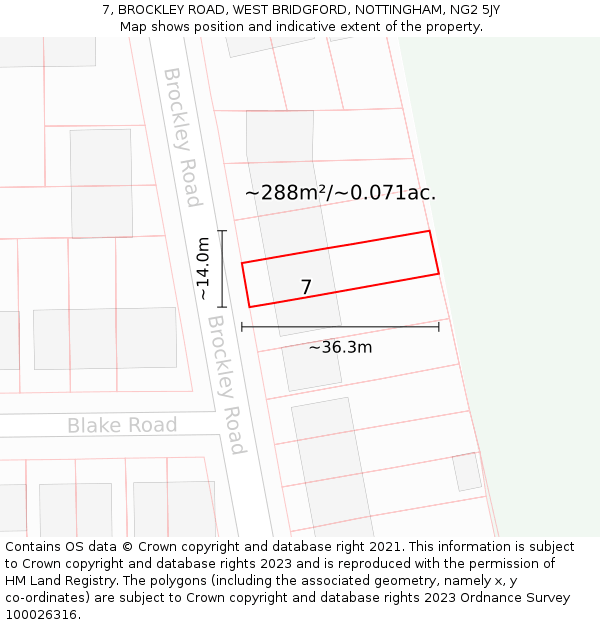 7, BROCKLEY ROAD, WEST BRIDGFORD, NOTTINGHAM, NG2 5JY: Plot and title map