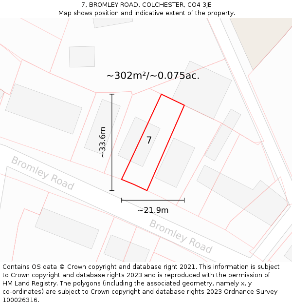 7, BROMLEY ROAD, COLCHESTER, CO4 3JE: Plot and title map