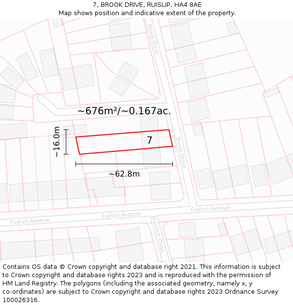 7, BROOK DRIVE, RUISLIP, HA4 8AE: Plot and title map