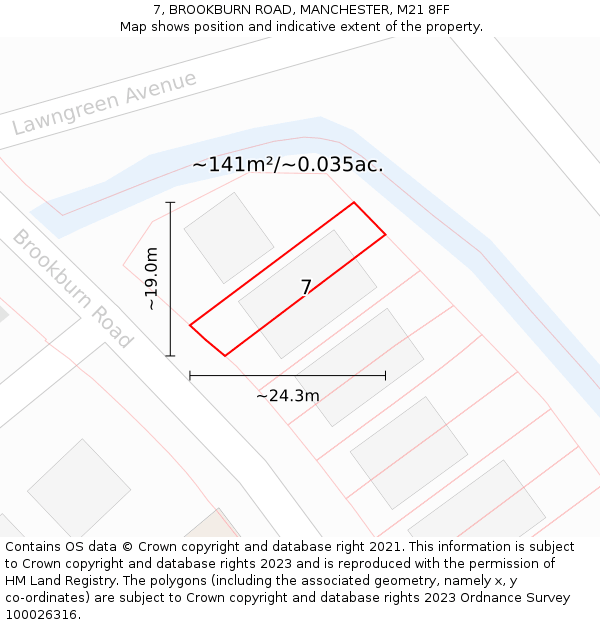 7, BROOKBURN ROAD, MANCHESTER, M21 8FF: Plot and title map