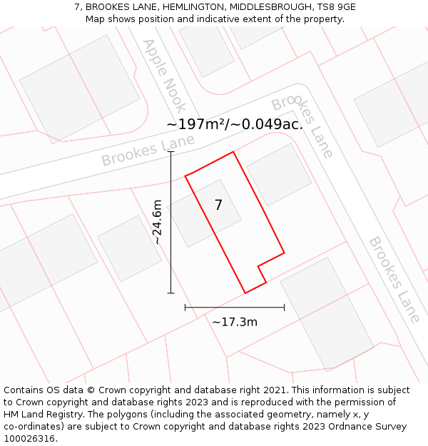 7, BROOKES LANE, HEMLINGTON, MIDDLESBROUGH, TS8 9GE: Plot and title map