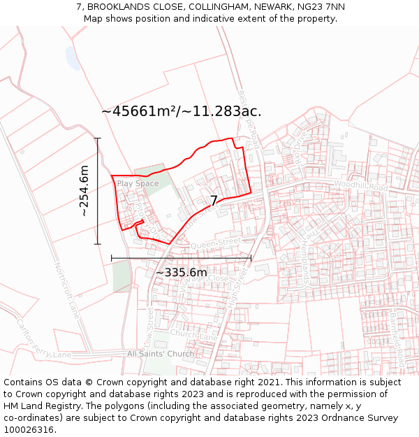 7, BROOKLANDS CLOSE, COLLINGHAM, NEWARK, NG23 7NN: Plot and title map