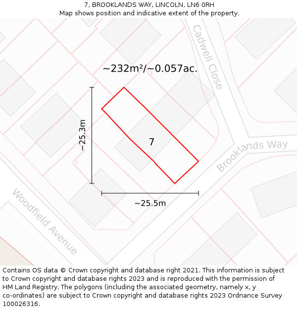 7, BROOKLANDS WAY, LINCOLN, LN6 0RH: Plot and title map