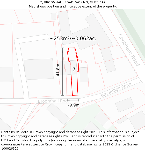 7, BROOMHALL ROAD, WOKING, GU21 4AP: Plot and title map