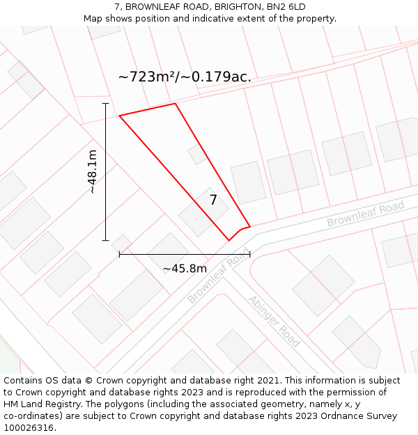 7, BROWNLEAF ROAD, BRIGHTON, BN2 6LD: Plot and title map