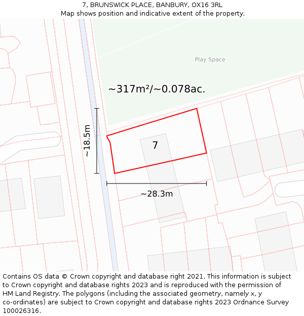 7, BRUNSWICK PLACE, BANBURY, OX16 3RL: Plot and title map