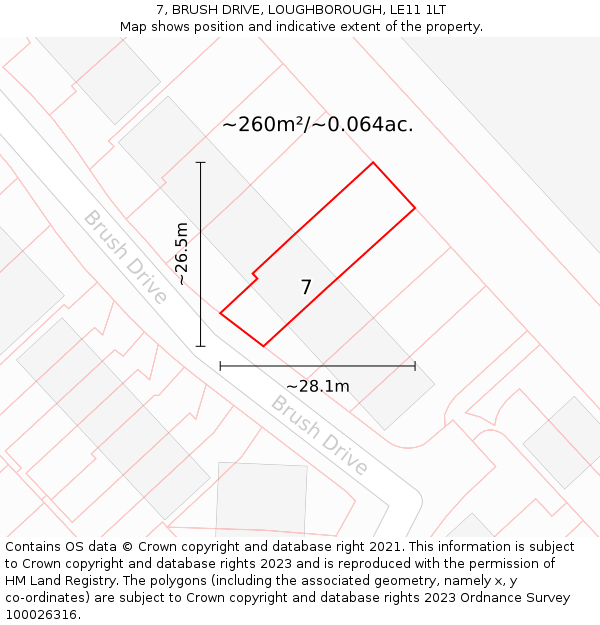 7, BRUSH DRIVE, LOUGHBOROUGH, LE11 1LT: Plot and title map