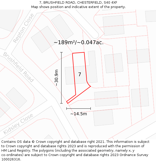 7, BRUSHFIELD ROAD, CHESTERFIELD, S40 4XF: Plot and title map