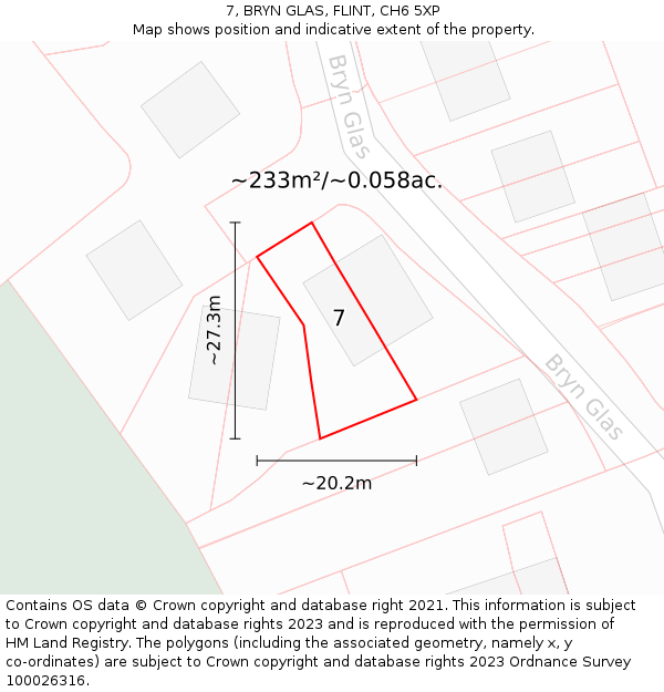 7, BRYN GLAS, FLINT, CH6 5XP: Plot and title map