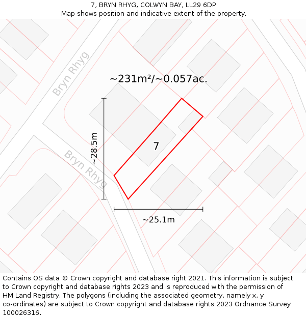 7, BRYN RHYG, COLWYN BAY, LL29 6DP: Plot and title map