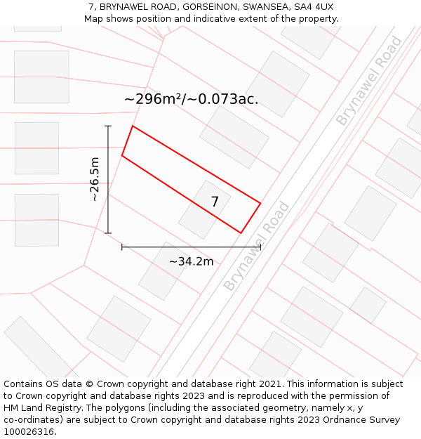 7, BRYNAWEL ROAD, GORSEINON, SWANSEA, SA4 4UX: Plot and title map