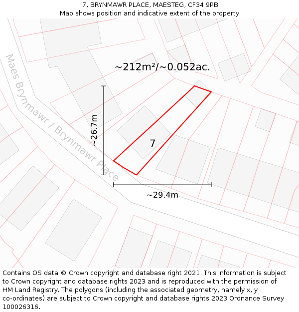 7, BRYNMAWR PLACE, MAESTEG, CF34 9PB: Plot and title map