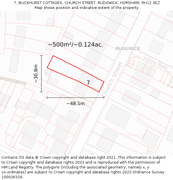 7, BUCKHURST COTTAGES, CHURCH STREET, RUDGWICK, HORSHAM, RH12 3EZ: Plot and title map