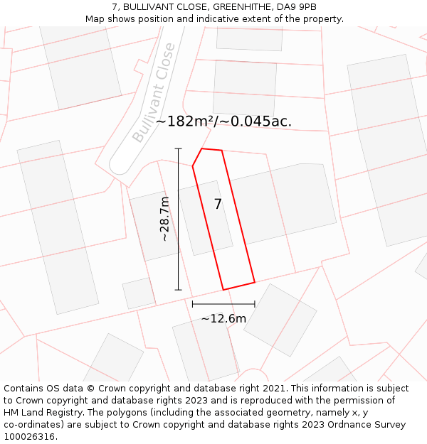 7, BULLIVANT CLOSE, GREENHITHE, DA9 9PB: Plot and title map