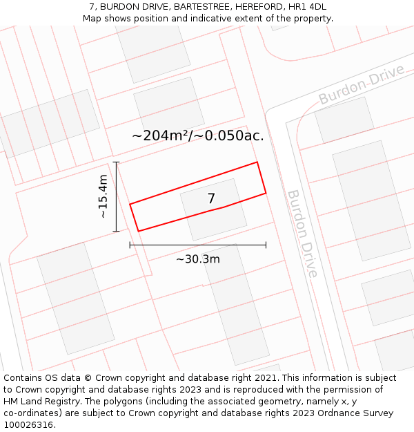7, BURDON DRIVE, BARTESTREE, HEREFORD, HR1 4DL: Plot and title map
